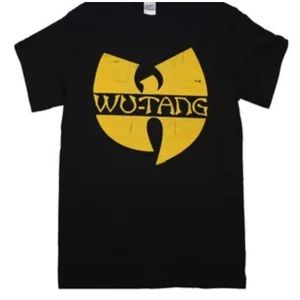 WUTANG CLAN Medium Classic Yellow Logo black crewneck short sleeve tee shirt